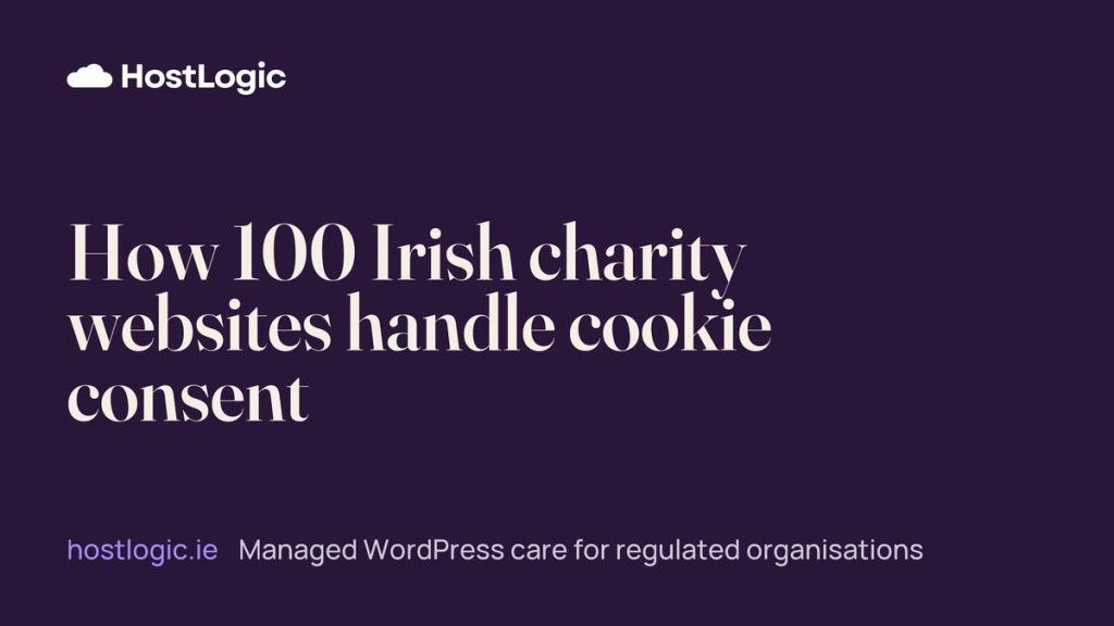 HostLogic card with the title: How 100 Irish charity websites handle cookie consent